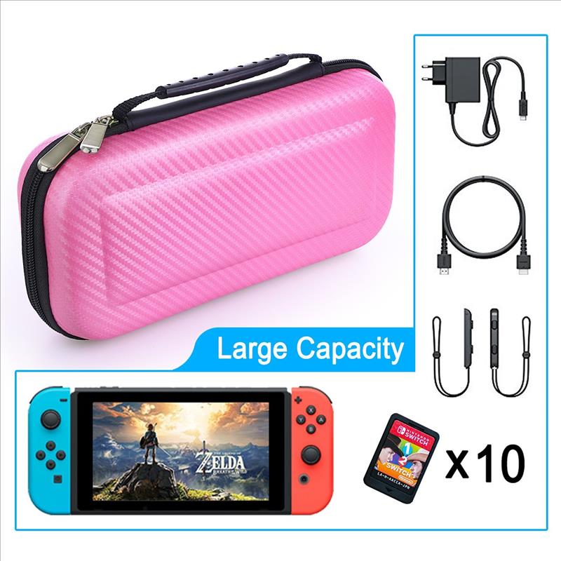 Pink Carbon Fabric Switch Hard Case Eva For Switch With Carry Handle